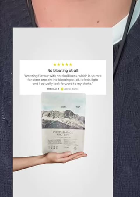 Customer testimonial format, frame from the source ad